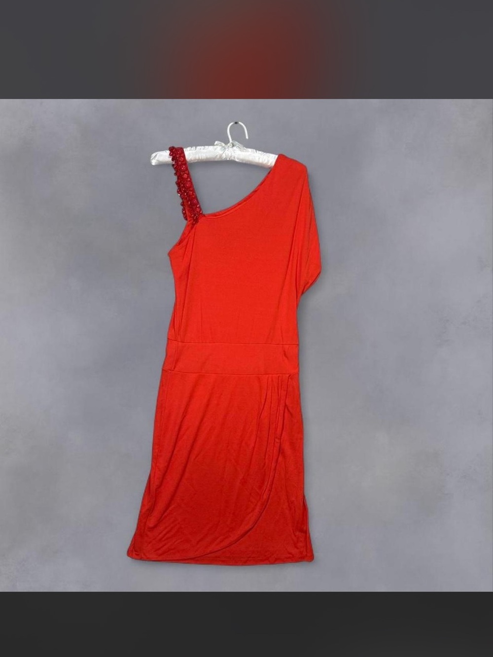 Valentino Roma Red Orange One Shoulder beaded strap drop waist dress sz 8 - Picture 2 of 8